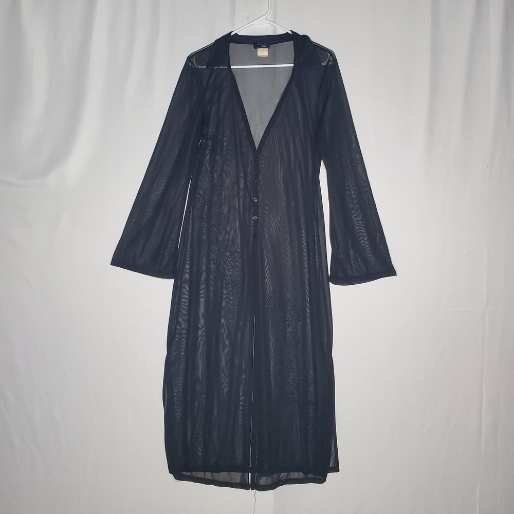RAG Co Vtg Sheer Cardigan Overlay Jrs XL Black Romantic Whimsigoth Grunge Fairy